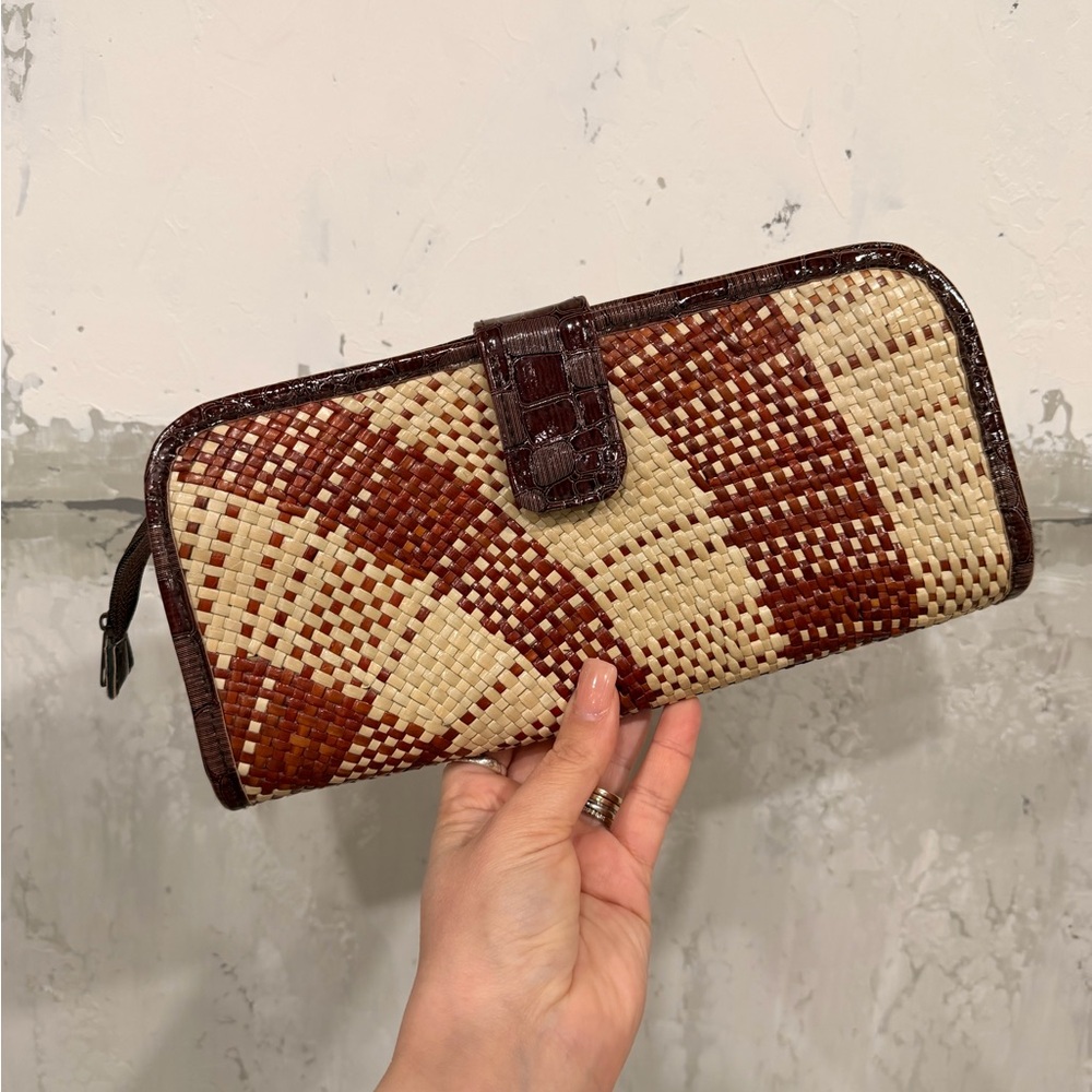 Woven Straw Leather Clutch Wallet Vintage‎ Boho Zippered Pouch